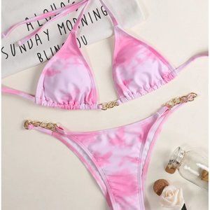*Bikini Tie Dye Triangle Halter Thong Swimsuit NEW